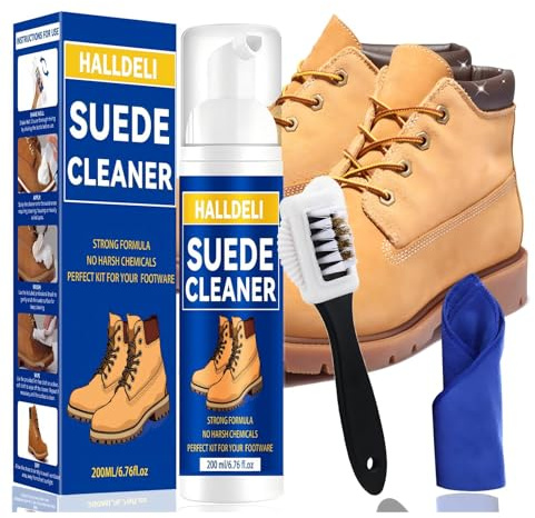 Halldeli Detergente per Scarpe in Camoscio, Detergente per Scarpe con Spazzola per Scarpe, Kit Detergente per Scarpe ad Alta Potenza, 200ml