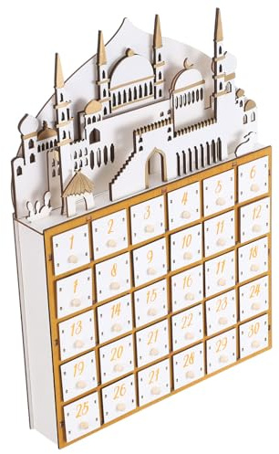ROMISBABA Calendario de Adviento Ramadan de Madera con LED Luz Brillante y Cajones Organizador de Escritorio para Decoración Islámica y Fiesta Eid Celebración