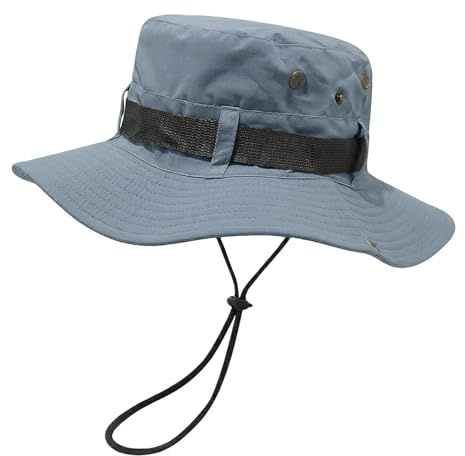 FYting Solhatt för män, bred kant, Bob herr anti-uv, safari sommarhatt för män, med vindskuren sladd, | solskydd | regnkläder, för fiske, strand, bergsklättring (marinblå)