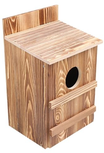 Genérico Casa para pájaros de búho de Madera - Refugio con para Exteriores, casa para pájaros Grande Hecha a Mano con Orificio de Circular, diseño Duradero Resistente a la Intemperie | Hábita