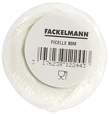 Fackelmann 1224450 Ficelle Alimentaire, Ficelle pour rôti, Ficelle de Cuisine, Ficelle, Rouleau de Ficelle de Cuisine, Polyester, Blanc, 80 m
