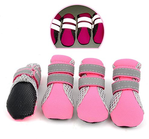 Zunea Paw Protector Dog Boots Summer Non-slip Small Dog Booties Reflective Breathable Soft Mesh Puppy Dog Shoes Heat Resistant for Hot Weather Hot Pavement Pink mini S