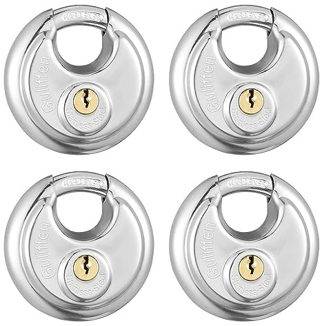 Paquete de 4 cerraduras de almacenamiento iguales con llave, cerradura de disco de acero inoxidable con llave, candado de disco con grillete de 38 pulgadas para cobertizos, unidad de almacenamiento,