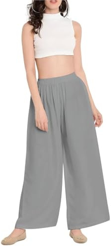 R&N FASHIONS Women Palazzo Pants, Activewear Trousers - Baggy Wide Leg Flared - Elasticated Waist, Yoga Stretch Work Tracksuit Bottoms Gym Joggers, Lounge Wear (Light Grey, 20-22)