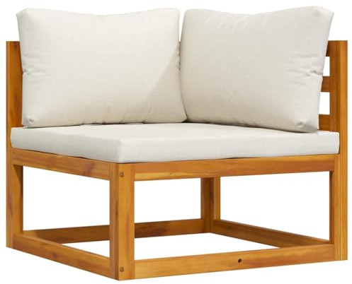vidaXL Canapé d'angle Sectionnel avec Coussin Canapé d'angle de Patio Meuble de Terrasse Jardin Extérieur Blanc Crème Bois d'Acacia