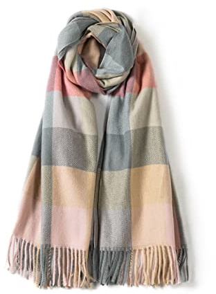 Villand Women's Wool Scarf - Cashmere Feel Winter Warm Checked Scarves for Women, Large Soft Thick Shawls and Wraps with Gift Box (Lilac Check)