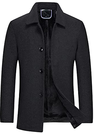 YOUTHUP Men's Short Wool Coat Winter Casual Trench Coats Regular Fit Windbreaker Peacoat, Black-3005, L