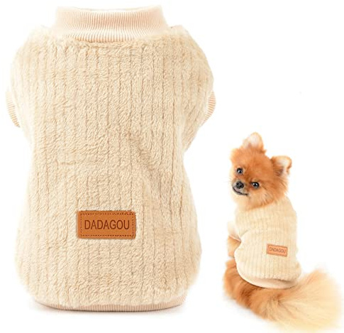 SMALLLEE_LUCKY_STORE Pull en polaire côtelé pour petits chiens, chat, chiot, yorkshire, chihuahua, vêtements d’hiver chauds