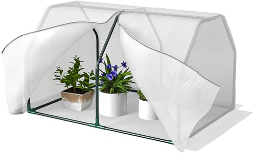 Outsunny Invernadero de Terraza 100x70x60 cm Vivero Casero Pequeño de Jardín con Cremallera para Cultivos Plantas Flores Marco de Acero Cubierta de PE 140g/m² Blanco