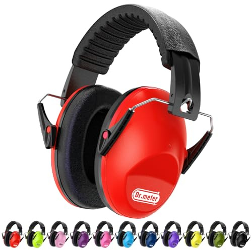 Dr.meter Children Ear Defenders SNR 27dB Protective Earmuffs with Noise Blocking Ear Muffs for Sleeping & Studying - Adjustable Head Band - Red