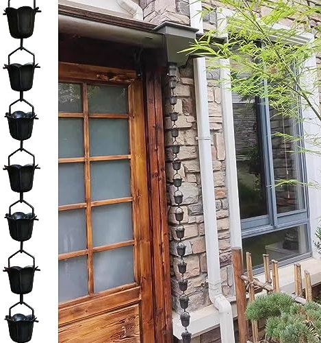 Regenkette Regenketten aus Schwarzem Kupfer für Dachrinnen, Startseite Regen Dekorative Regenfängerkette 100/200/300 Cm Lang, Wasserspiel-Drainagebecher für Den Außenbereich ( Size : 1.5m/4.9ft )