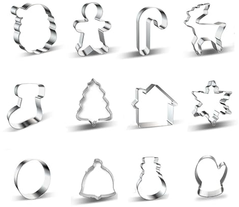 Ausstechformen Weihnachten, 12 Stück Rostfreier Stahl Ausstecher Keksausstecher Stempel Ausstechform Plätzchenausstecher Set, Verschiedene Motive zum Ausstechen von Plätzchen Keksen Fondant