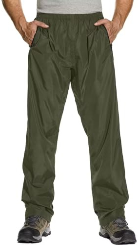 Asfixiado Pantalon de pluie pour homme, léger, imperméable, coupe-vent, pour l'extérieur, la randonnée, le camping, le trekking, la moto, Vert armée, XXL
