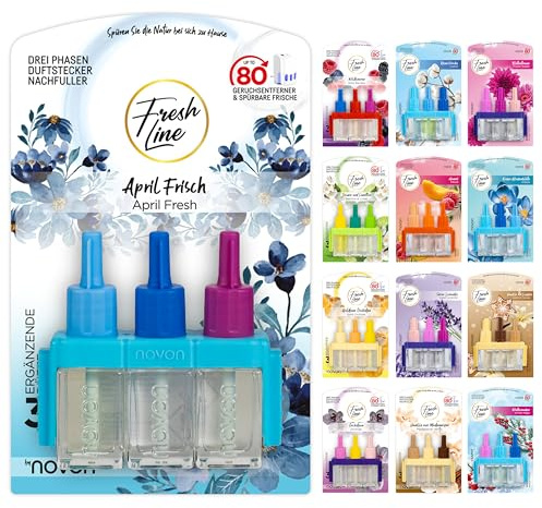 FRESH LINE® Duftstecker Nachfüller 6er Pack (3x7ml) – 3-Phasen-Wechsel – komp. zu 3VOLUTION – Lufterfrischer – 6 Düfte: Wildbeeren, Jasmin Limetten, Aprilfrisch, Goldene Orchidee, Vanille, Orchideen