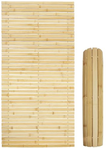Bounabay Wooden Bath Mat Sauna Floor Grate Rolling Frame Floor Mat Made of Bamboo 100 x 50 cm Sauna Door Mat Rolling Frame Floor Mat / Bath Mat Wood