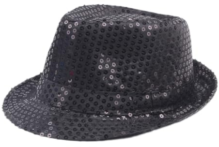 Anevous paljetthatt herr, glitter festhattar vuxna vuxna paljetthatt, scenhatt för kostymtillbehör kostym karneval temafest, utklädnad, svart 58 cm