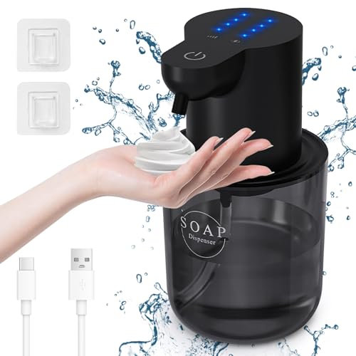 Cuteefun Automatic Foaming Soap Dispenser, 400ml Rechargeable Touchless Hand Soap Dispenser, 4-Level Adjustable Foam Volume, IPX5 Waterproof, Wall Mounted Black Soap Dispenser for Bathroom, Kitchen