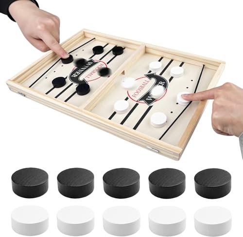 Crihovy Tisch Hockey Spielzeug, Fast Sling Puck Spiel, Tischhockey Holz, Hockey Brettspiel, Bouncing Tischspiel, Portable Schachbrettset Partyspiele Tisch-Desktop-Spiel, Doppelkampf(35 x 22 x 2.3cm)