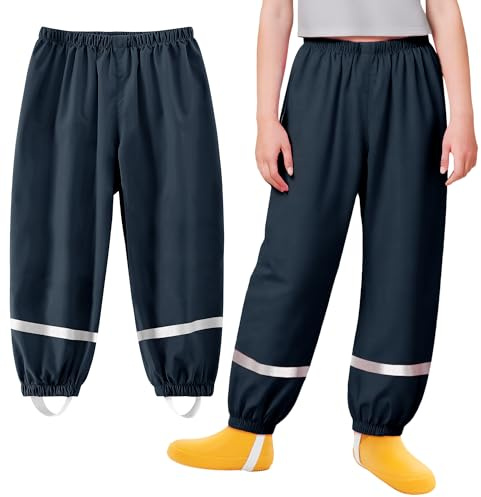 Baogaier Pantalon de Lluvia Niños, Impermeables y Resistentes al Viento, Azul Marino Pantalones Transpirables Reflectante para Barro, sin Forro, Deporte Pantalones para Niña Nino 7-8 años