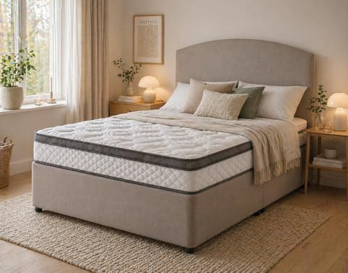 Swan Home Living Colchón King de lujo de 5 pies, espuma viscoelástica de 10.6 pulgadas y muelles ensacados, firmeza media, con soporte de 7 zonas, aislamiento de movimiento y espuma de gel