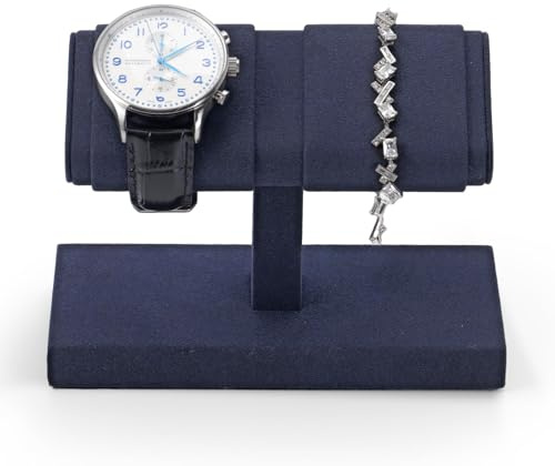 Papten Watch Display Stand Microfiber Double Watch Stand for Men Suitable for Display and Storage Bracelets, Watches and Bangles(blue)