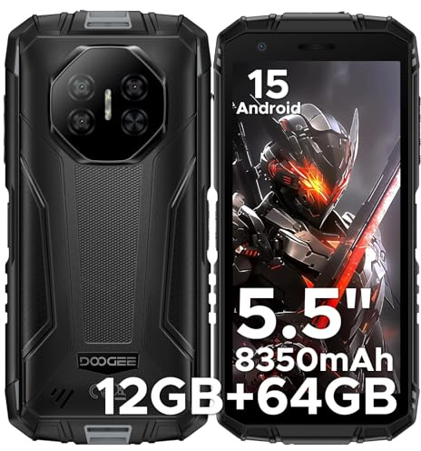 DOOGEE Fire 3 Rugged Smartphone, 8350mAh, Octa Core Android 15 Phone, 5.5 IPS HD+ Rugged Phone, 12GB+64GB/2TB Mobile Phone, 13MP+8MP, Widevine L1, 3.5mm headphone jack, Face ID/OTG/NFC