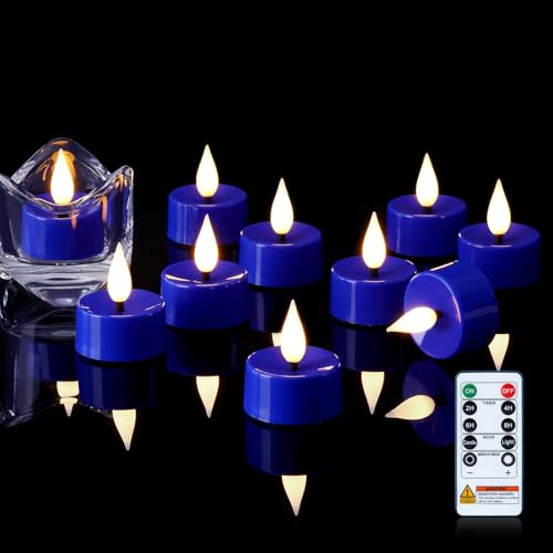 Amagic 12Pcs Flameless Timer Remote 3D Black Wick Tealights Candles, Blue