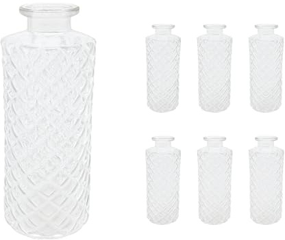 Juego de 6 jarrones Relaxdays, diseño romboidal, Cristal, 13 x 5 cm, minijarrones para Mesa, Decorativos, Transparentes