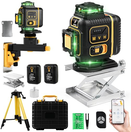 16 Linee Livella Laser con Treppiede, 4 x 360° Livello Laser, Autolivellante IP54 2xBatterie Ricaricabili, Raggio Verde per Cantieri Edili, Design D'interni, Piastrellatura, Dai da te