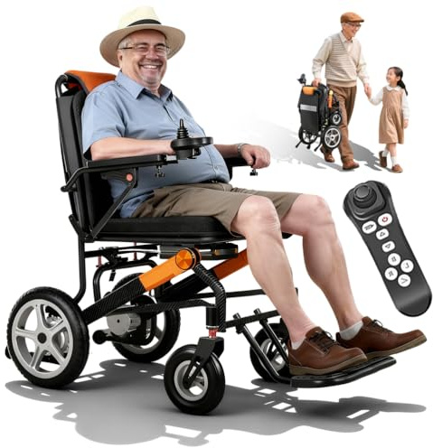 ZQHQKJ Sedia a rotelle elettrica con telecomando – 14,5 kg leggera sedia a rotelle elettrica pieghevole con motore da 400 W, portata fino a 35 km e portata di 150 kg, ideale per anziani e viaggi, 13,2