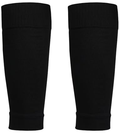 2 Pairs Football Socks for Adults, Black Breathable Sport Sock Sleeves with Shin Pads Protection, Durable Compression Calf Sleeves for Football Running Cycling Training