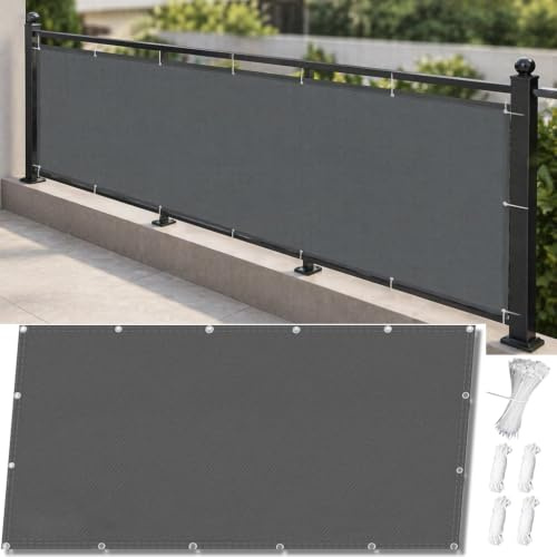 AJALGZ Pantalla de Privacidad para Balcón 60x1050cm Antracita, Malla de Ocultación Balcón Impermeable, Toldo Cortavientos y Protección Rayos UV para Terraza y Exterior (con Bridas)