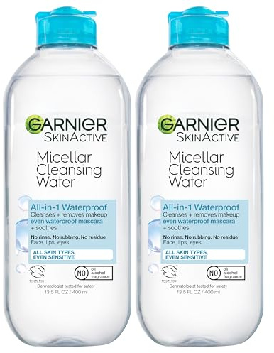 Garnier Micellar Water for Waterproof Makeup, Hydrating Facial Cleanser & Makeup Remover, Suitable for Sensitive Skin, Vegan, Cruelty Free, 13.5 Fl Oz (400mL), 2 Count