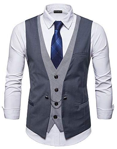YCUEUST Chaleco Hombre de Vestir Traje Boda Ceremonia Waistcoat Blazers Sin Mangas