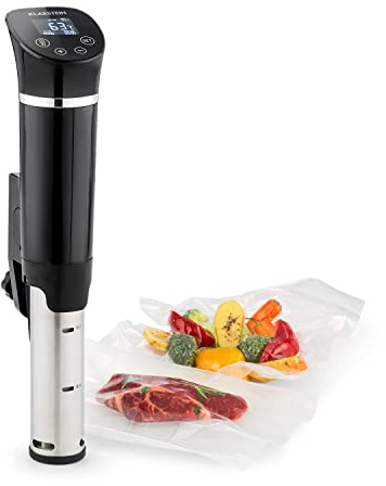 Klarstein Quickstick - Sous vide-cirkulator, Precisionskokare, Slowcooker, 1300 W, Timerfunktion, 3D Circulating, 0-95 °C, LCD-pekskärm, Vattentät, upp till 20 liter, flex svart