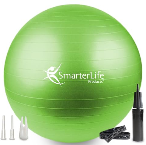 SmarterLife Exercise Ball Yoga Ball for Fitness, Balance, Stability, or Pregnancy, Gym Ball for Core Workout, Physical Therapy, Yoga Ball Chair for Office, Anti-Slip Anti-Burst (65 cm, Lime)