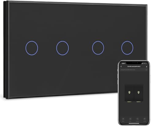 BSEED WIFI väggbrytare, 2 brytare, 1-vägs + 2 x brytare, 1-vägs, kompatibel med Alexa, Google Home, APP-styrning och timerfunktion, svart pekskärm, neutralledare krävs