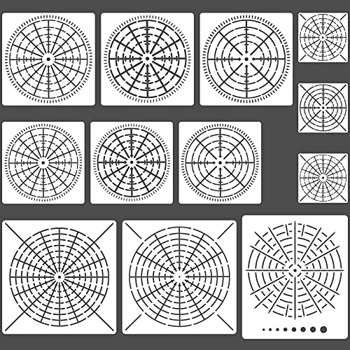 12 Stücke Mandala Punkt Malerei Schablonen 3,5/5,1/5,8/7,9 Zoll Wiederverwendbare Schablonen Segment Mandala Vorlage für DIY Wand Fliese Papier Stoff Glas Metall Kunst, 4 Größen