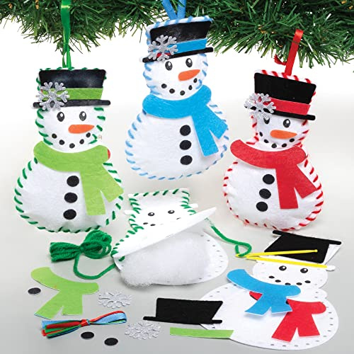 Baker Ross FE949 Snowman Decoration Sewing Kits - Pack of 3, Sewing Set for Children, Creative Activities for Kids, Ideal Christmas Arts and Crafts Project, Blue,Green,Red