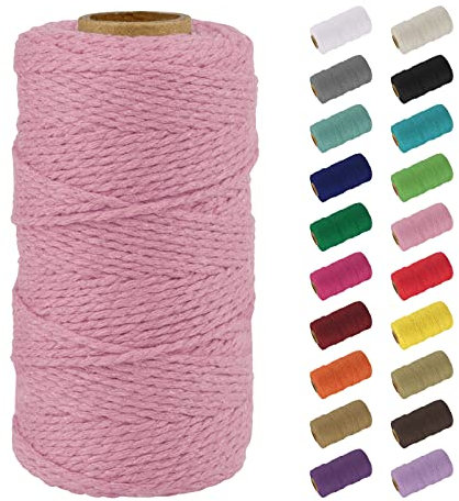 Uiopa Macrame Corde 2mm x 100m, Naturel Fil Macramé Fil de Coton Ficelle Corde, DIY Cordelette pour Tressée, Tapisserie de Plante, Tenture Murale, Cadeau Décoration, Emballage (Rose)
