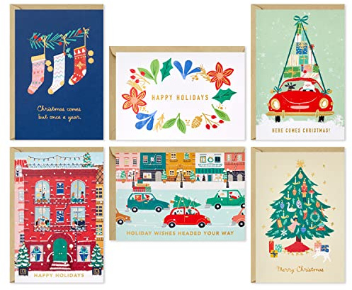 Hallmark förpackade julkort sortiment, vintage helgdagar (6 mönster, 36 kort med kuvert) (5 x PX2306)
