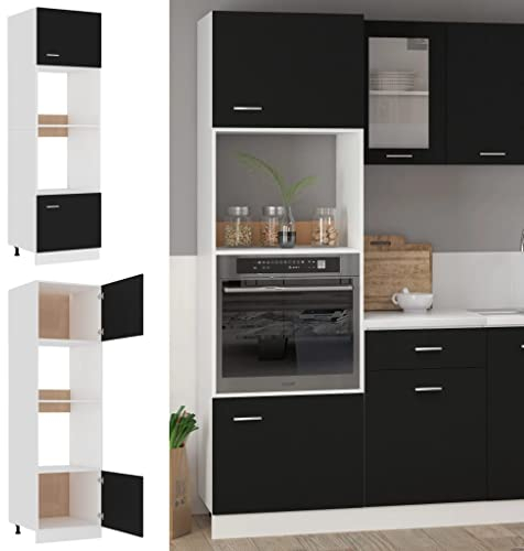 homiuse Mikrowellenumbauschrank Schwarz 60x57x207 cm Holz KüChenschrank KüChenunterschrank Unterschrank KüChe Kitchen Cabinet Kleine KüChenschräNke Einzeln Ofenschrank GeschirrspüLer Schrank Regales