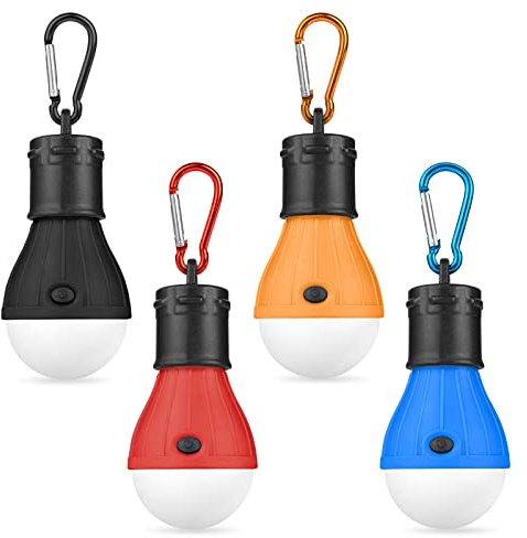 Flintronic Camping Lights, 4PC LED Tent Lamp, Camping Light Bulb, Tent Lantern with Clip Hook, Portable Emergency Light for Camping Hunting Hiking Fishing Mountaineering