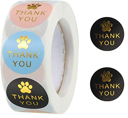 sourcing map 1 Roll Paw Print Thank You Labels 1 Inch Adhesive Gold Dog Paw Tags for Greeting Card, DIY, Business, 500 Count/Roll