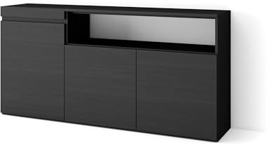 Skraut Home | Credenza, Mobile, Cucina | Madia, mobile ingresso | 150x75x35cm | 3 Porte | grande stoccaggio | Stile moderno | Nero