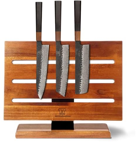 KÜCHENKOMPANE – Edelstahl Messerset Shikku mit magnetischem Messerblock | 3-teiliges Küchenmesser Set | Rückseite nutzbar, bis zu 16 Messer | rostfreie & scharfe Kochmesser | Designed in Germany
