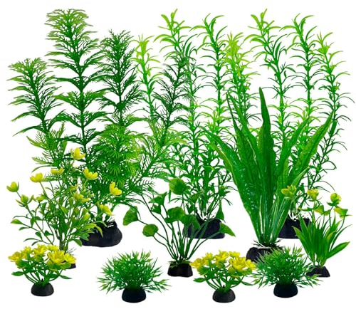 WUGAUWOR Aquarium Pflanzen Deko, Aquarium Zubehör Deko, 11 Stück Schildkröte Aquarien Dekorationen, Plastikpflanzen Dekoration Künstliche Pflanzen, Plastik Aquarium Dekor, 5~22 cm