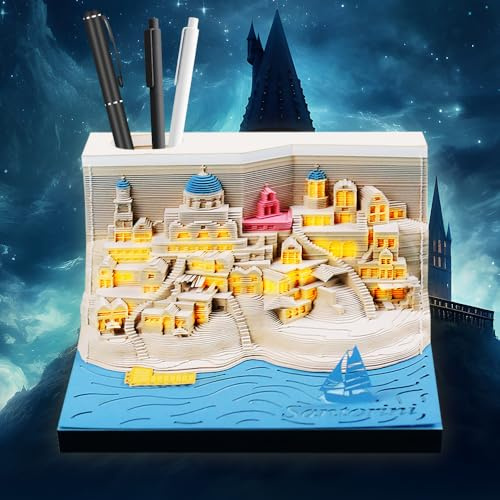 3D Calendar 2026, Creative Castle Tear Off Calendar 2026, 3D Desk calendar 2026 with Led Lights, DIY Paper Carving Art 3D Memo Pad C-alendar 2026 for Home Office Desktop Decoration Gift