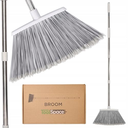 ToolSpace Besen mit Stiel 133 cm Ausziehbar Straßenbesen 38 cm Arbeitsbreite Teleskopstiel aus Stahl Gartenbesen Außen Innen Kehrbesen Harte Borsten für Haushalt Draußen Terrasse Hof Garage Grau