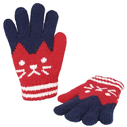 Gants d’Hiver à Motif Chat Mignon pour Marche Vélo Ski Snowboard Gants Moufles en Tricot Chauds et Doux pour Enfants Fille Garçon 2-6 Ans